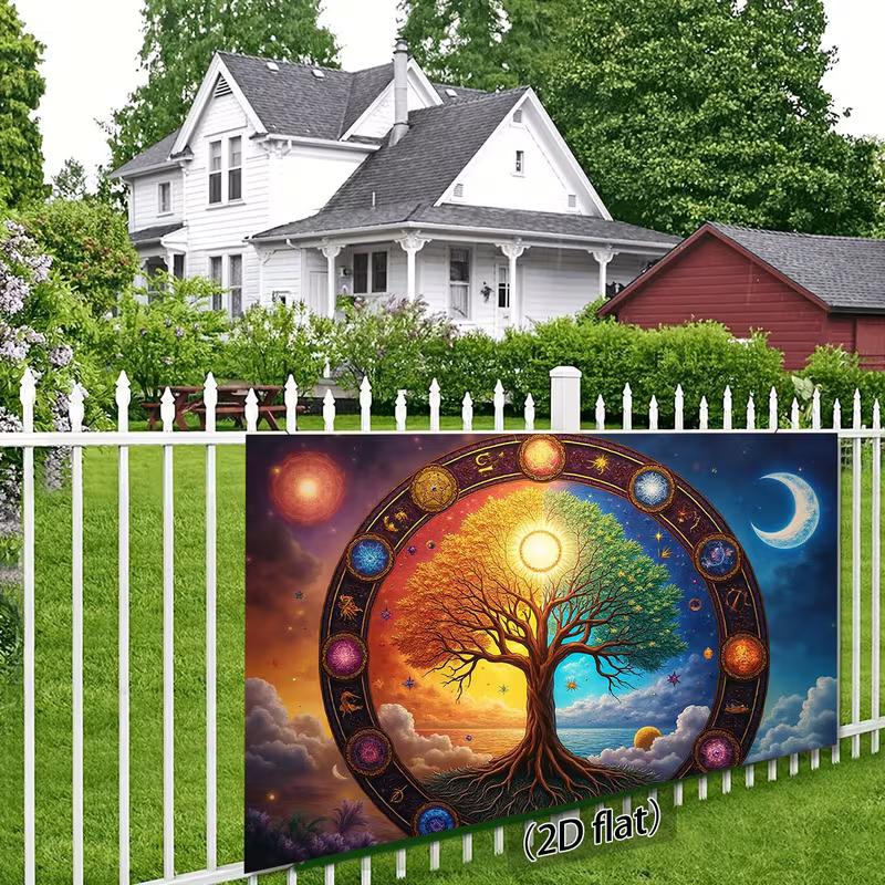2D Astrology Tree Backdrop, Celestial Wheel Background for Mystical & Wiccan Events