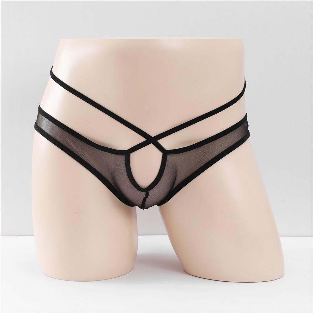 Men Hole In Front Thongs Lingerie Men'S Bulge Enhancing Thong G-String Underwear Pouch Mesh See Through Underwear Hollow Panties