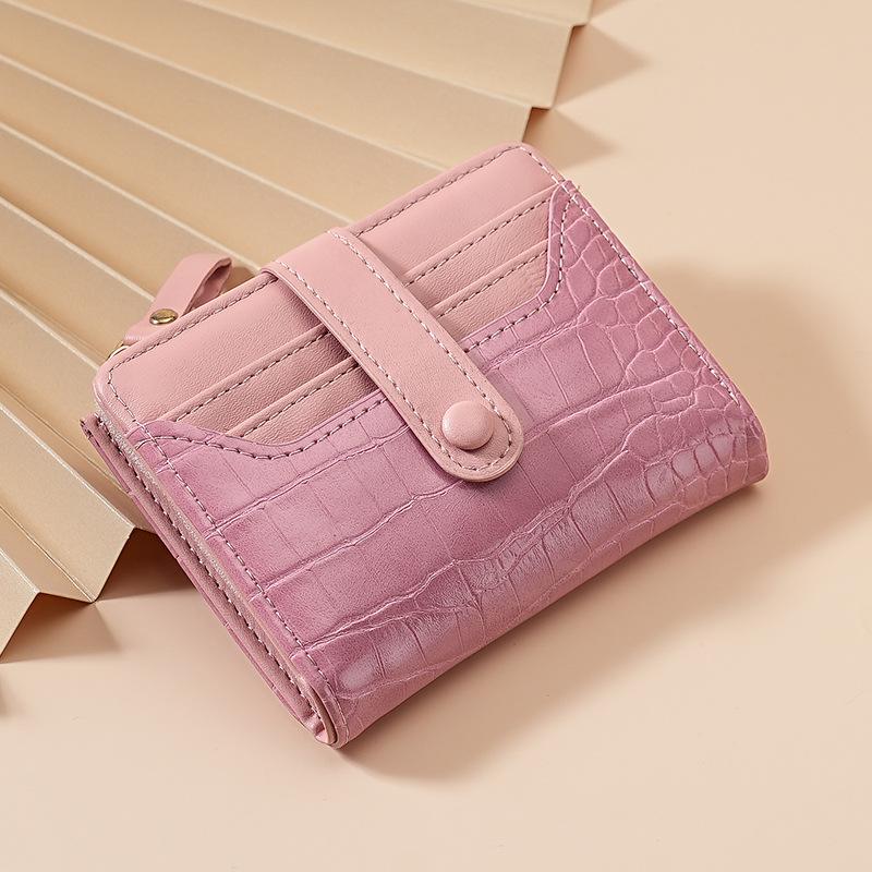 Multi-Card Slots Women Short Wallet  Pu Leather Solid Color Zipper Clutch Crocodile Print Waterproof Card Bag Coin Purse