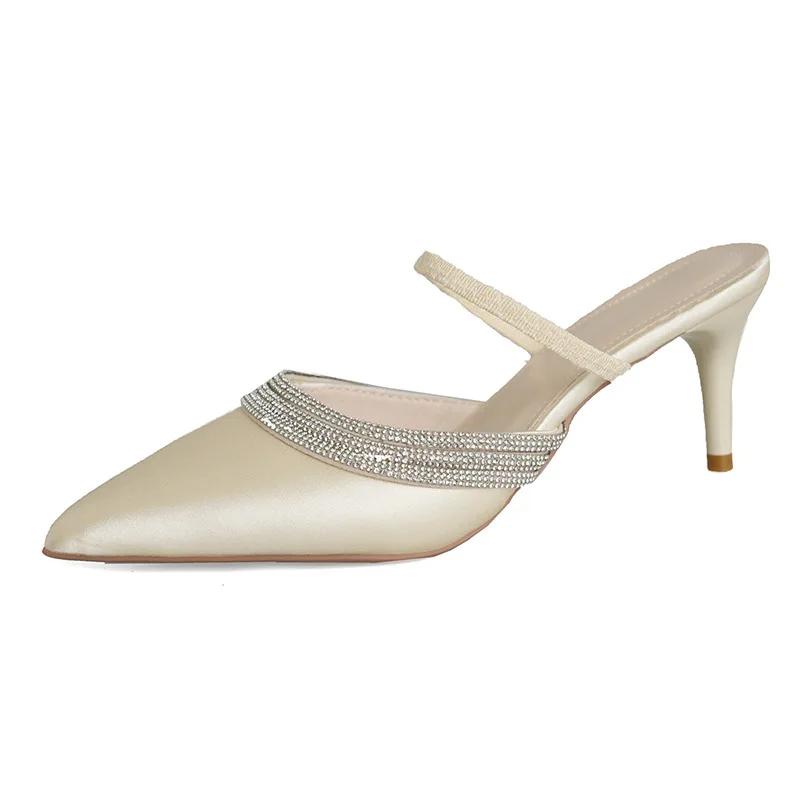 Fashion Pointed Purple Fine Heel Water Diamond Shoes Women Fashion Silk Sandals French Sexy High Heels Designer Sandals Zapatos Mujer