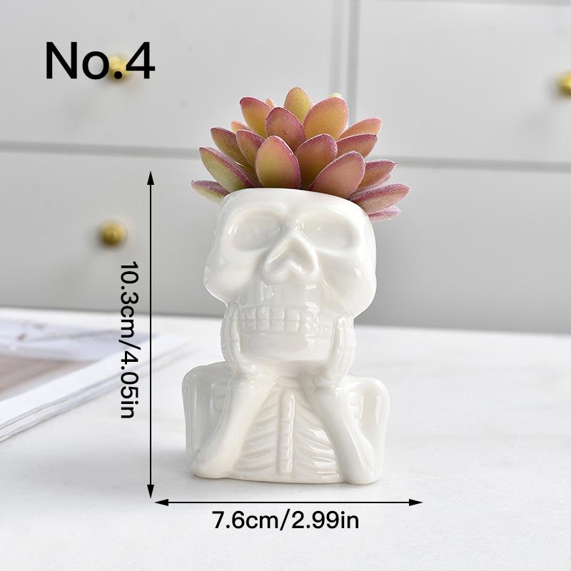 Creative Skull Flower Pot Succulent Pot Ceramic Planter Home Decor Halloween Ornament Bonsai Plant Pot Garden Decoration