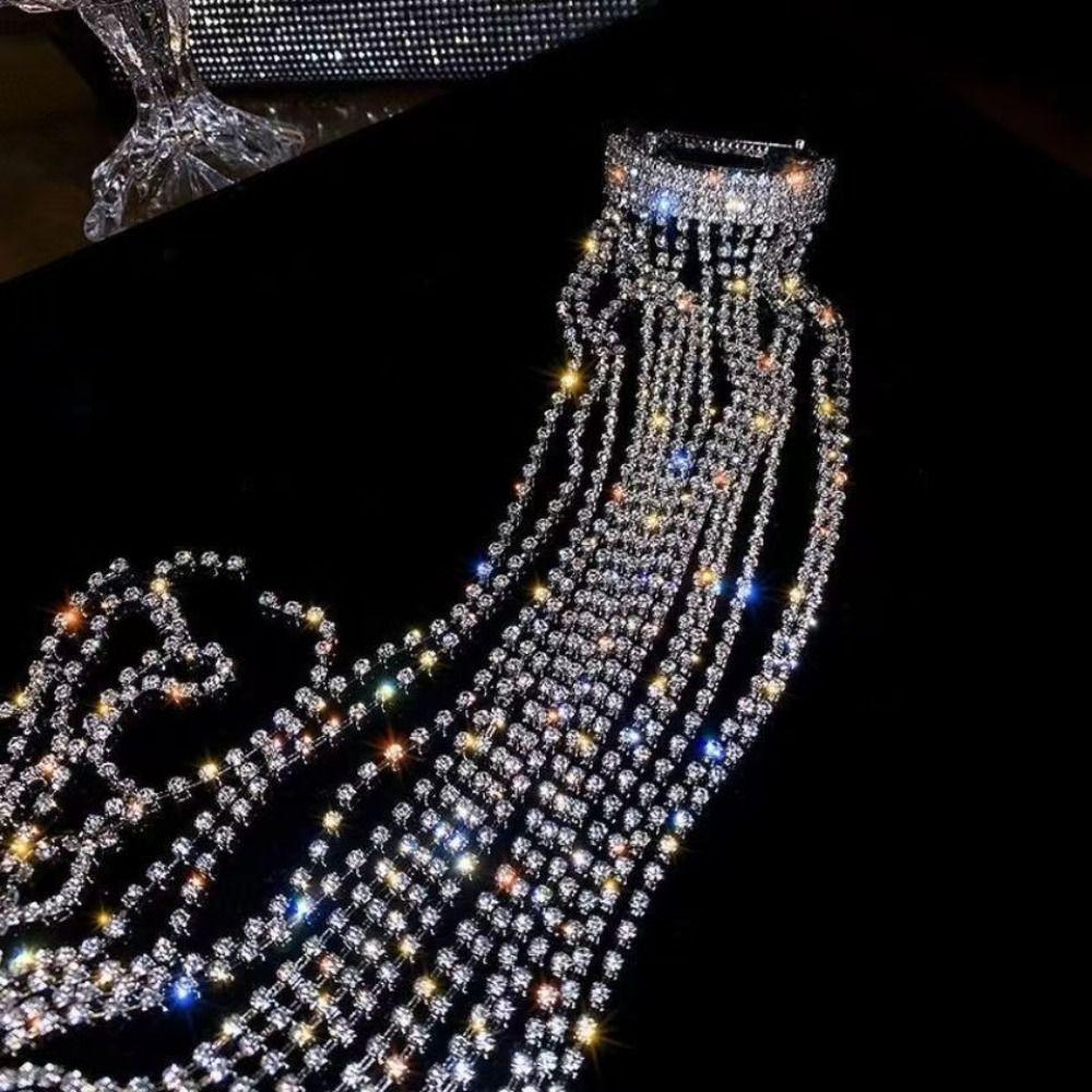Long Tassel Sparkling Rhinestone Hairpins Silver-Color Geometric Metal Rhinestone Hair Accessory Full Rhinestone Hyperbole Desig