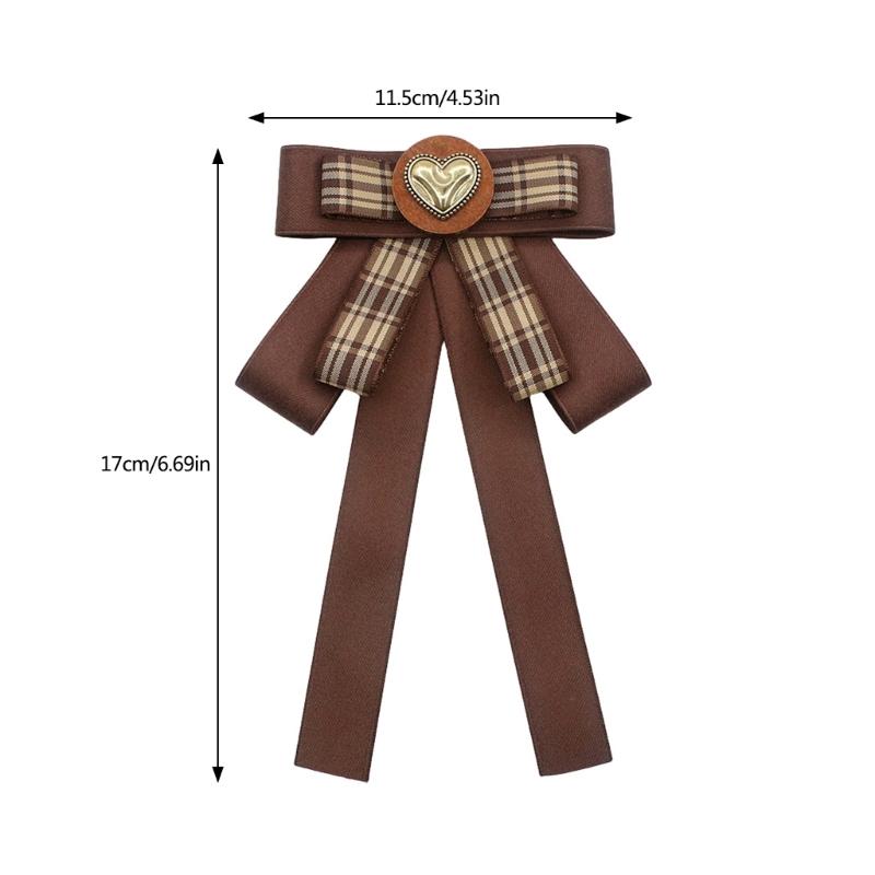 Fiocchi di Nastro Scozzesi Marroni Vintage Spilla Spilla da Cravatta per Donna Ragazza Uniforme Preppy Giapponese Papillon Precannodato Corsage Cravatta
