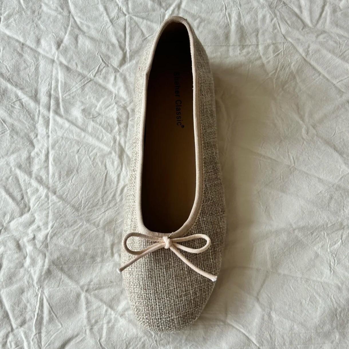 

French temperament bow single shoes girl 2025 new evening fairy sparkling flat grandma shoes small fragrant wind ladyshoes 40