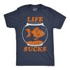 Mens Funny T Shirts Life Sucks Sarcastic Goldfish Graphic Novelty Tee for Men