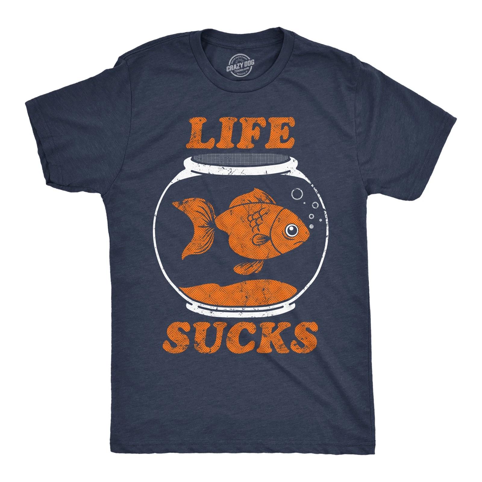 Mens Funny T Shirts Life Sucks Sarcastic Goldfish Graphic Novelty Tee for Men XXL