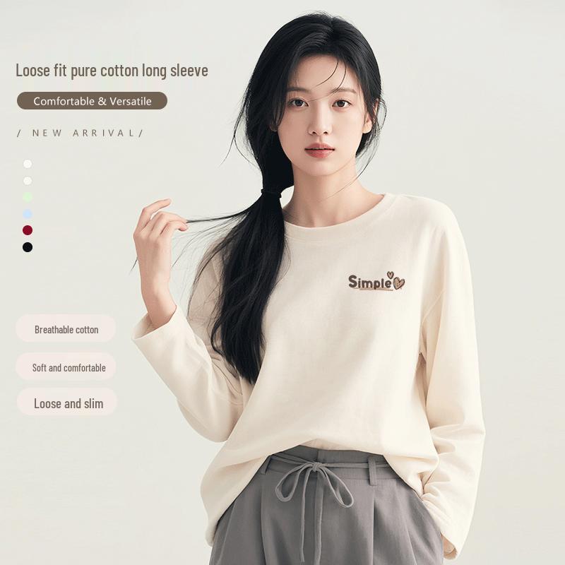 Baleno Women's 2026 New Loose Fit Pure Cotton Long Sleeve T-Shirt