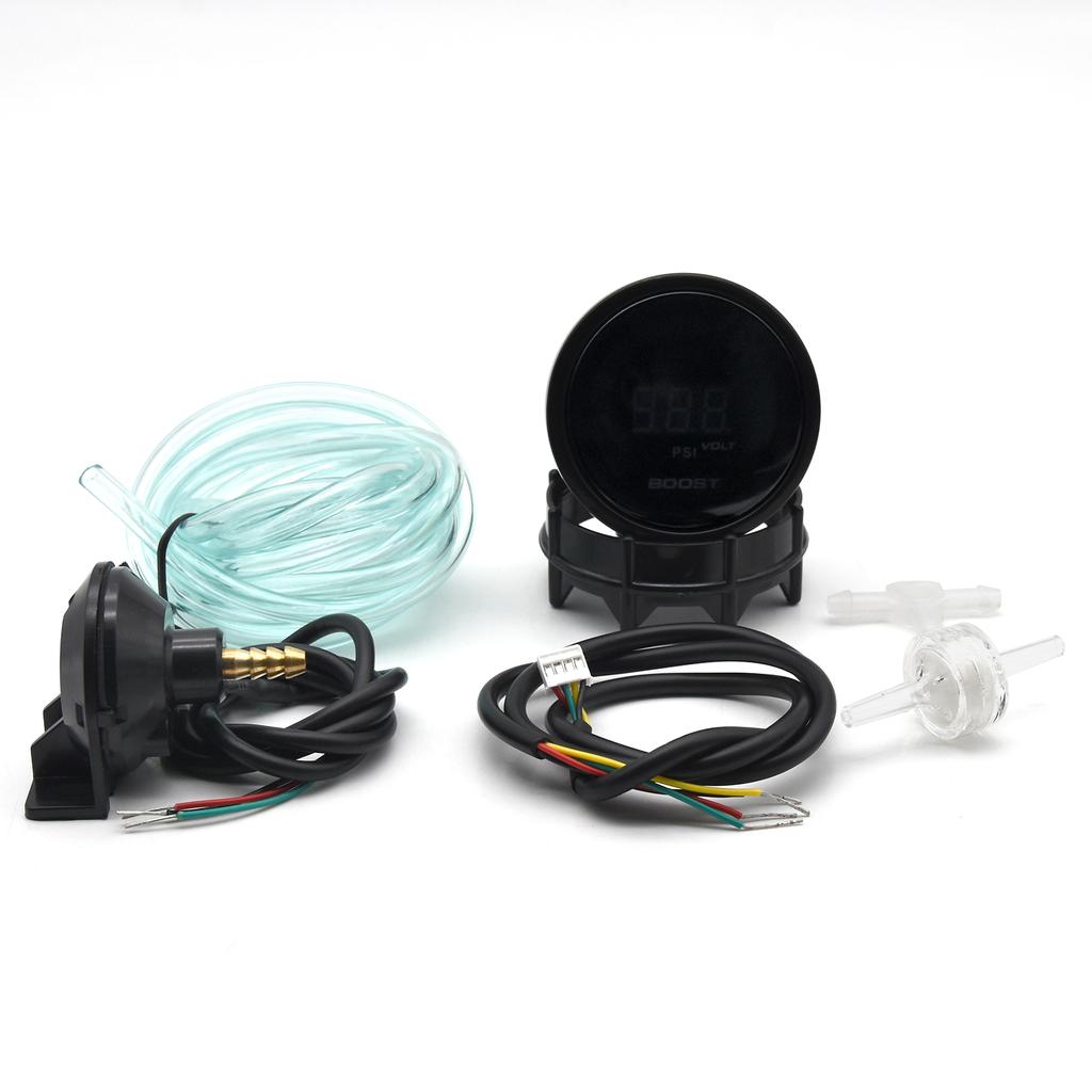 2''52MM Turbo Boost Gauge -1-3 BAR /-15-45 PSI Mechanical 20 Analog LED Boost Gauge Smoke Lens Boost Sensor Fit For 12V Car