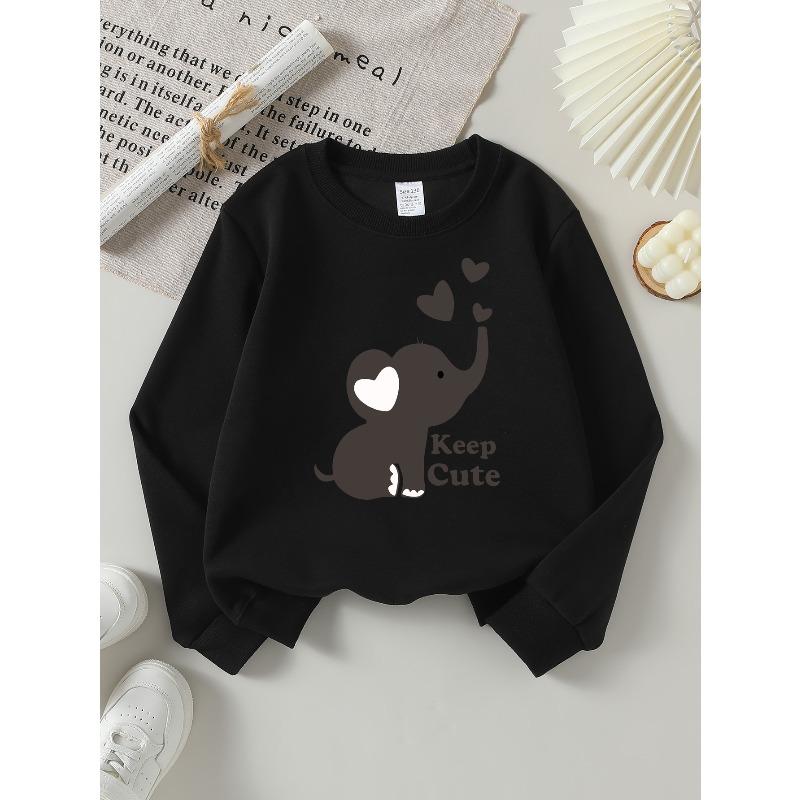 Girls' Long-Sleeve Round Neck Sweatshirt with Printed Design, Keep Cute Elephant P Suitable for Spring And Autumn, Fashionable And Casual