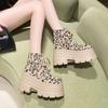 Mode 10CM Leopard Plateau Damen Stiefeletten Hohe Absätze Winter Wildleder Warmes Fell Schneestiefel 2025 Trend Frau Herbst Schnürstiefel Damen