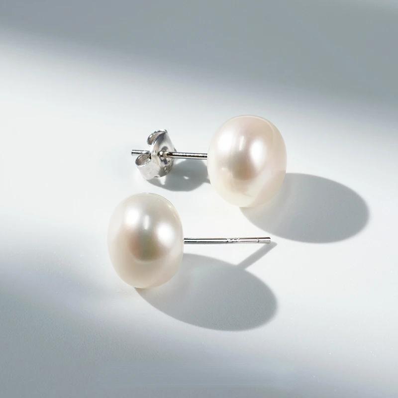 Trumium 100% 925 Silver Handpicked Freshwater Natural Pearl Stud Earrings for Women High Quality Simple Pearl Earring