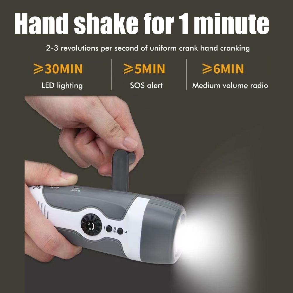 Handkurbel-Lade-Taschenlampe mit 3 LED-Lichtern, FM-Radio, Alarm für Reise, Camping, Bergbau, Katastrophe