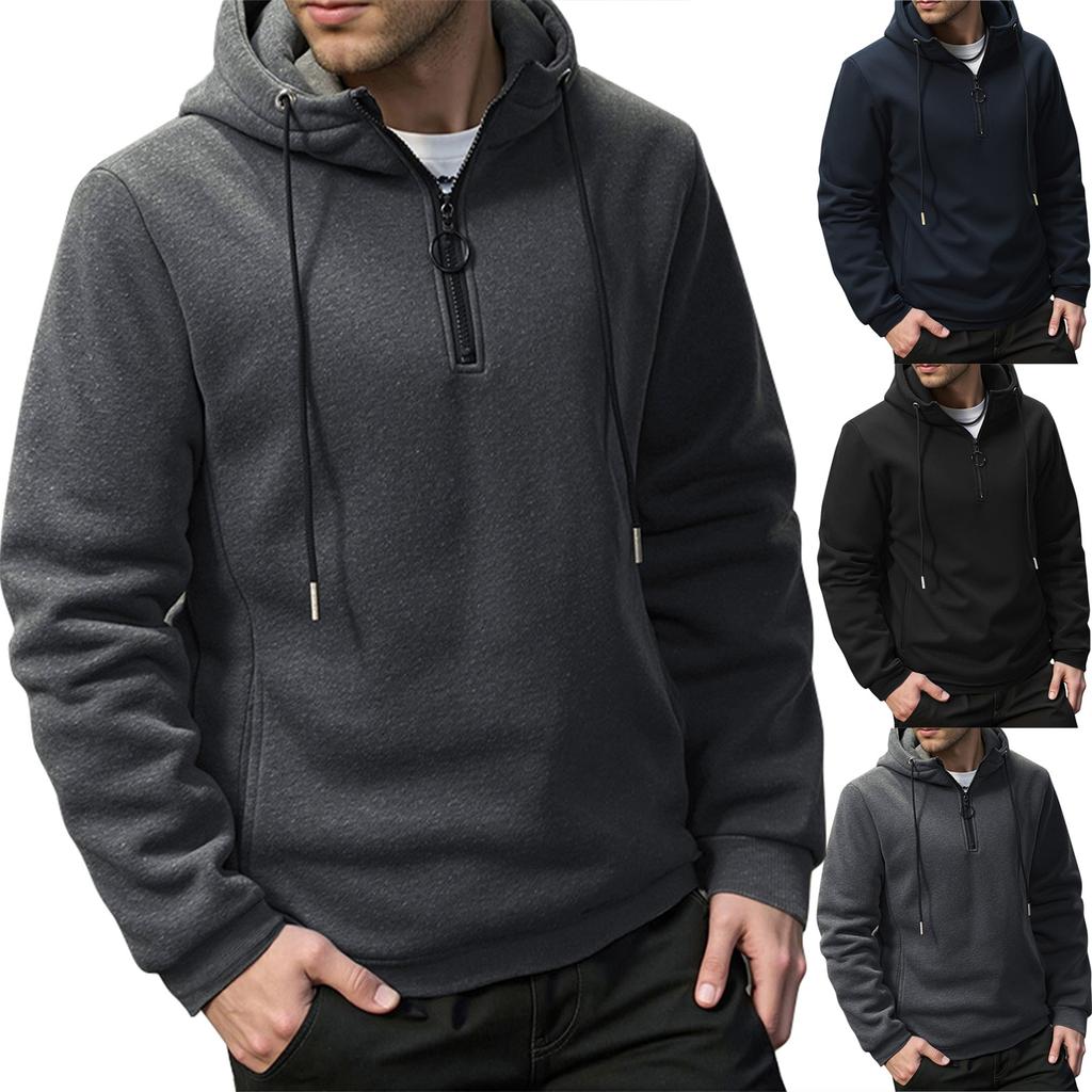 Men's Solid Color Half-Zip Sweatshirt Hoodie Men's Sports Large Size Casual Sweatshirt