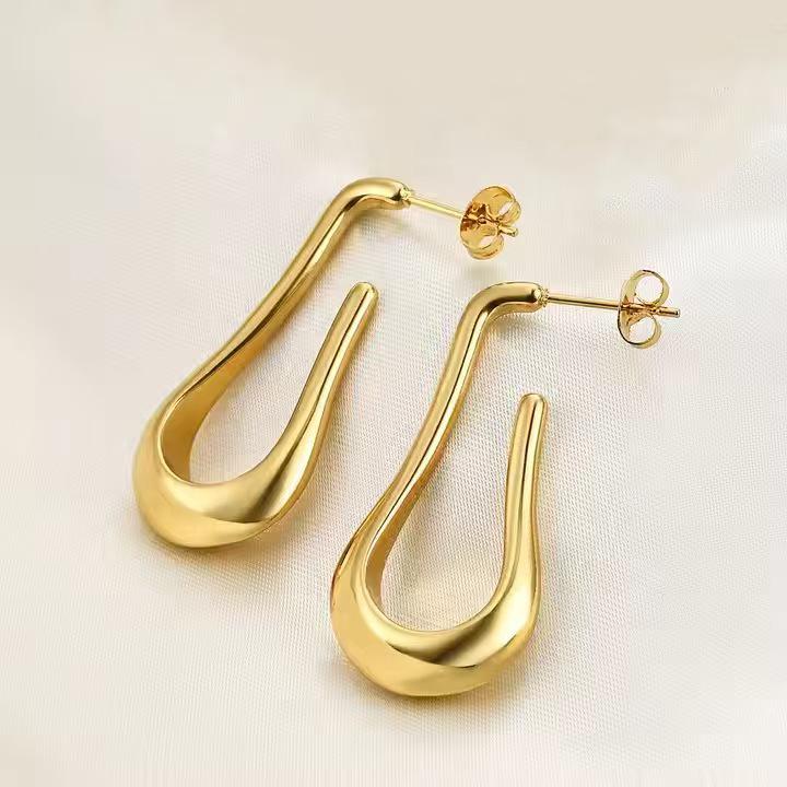 High-End Chubby Water Drop Earrings: U-Shaped Light Luxury Fashion for Women золотой
