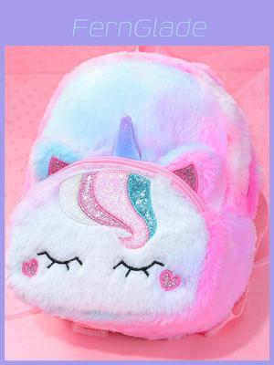 Unicorn Plush Childrens Backpack With Air Cushion Straps For Girls Daily Use