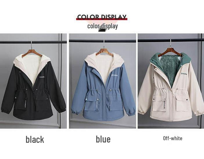 Dámský 2024 Korejský Sametový Zesílený Krátký Kabát - Všestranný Neformální Podzimní/Zimní Trend Větruodolná Bunda