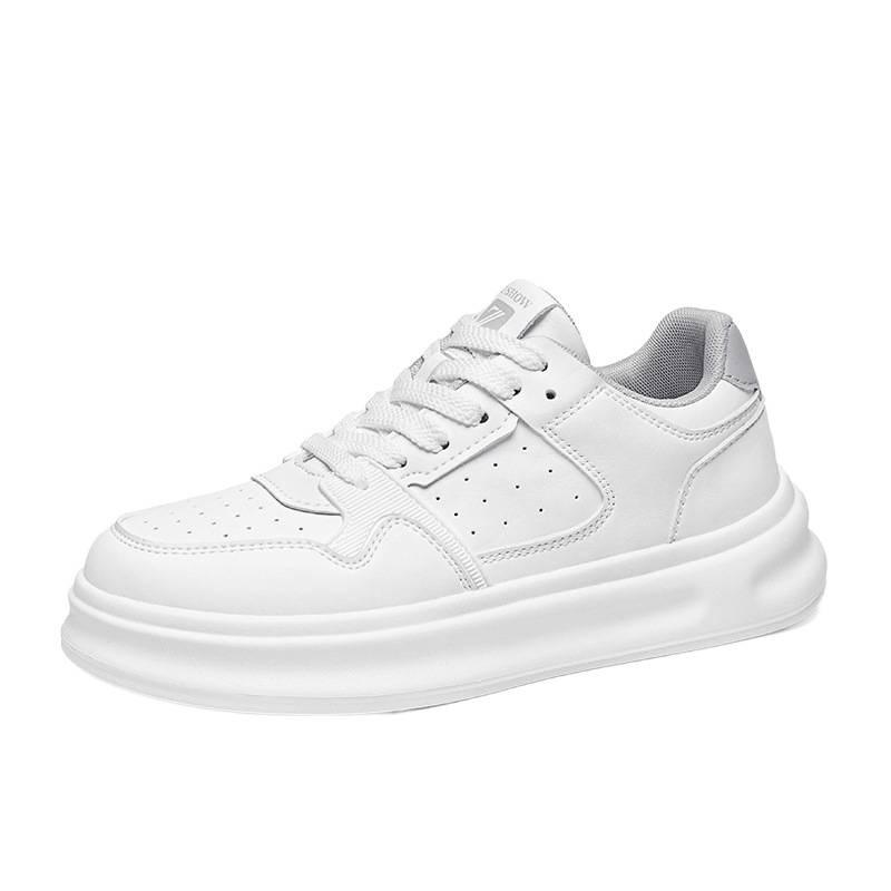 Men's classic simple white shoes, platform-soled fashionable and comfortable casual shoes, lightweight cushioning leather surface versatile sport