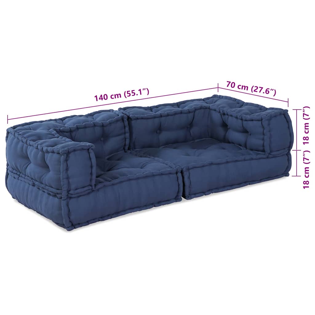 Modular Sofa Set 3 Pcs Indigo 140 X 70 X 36 Cm Fabric