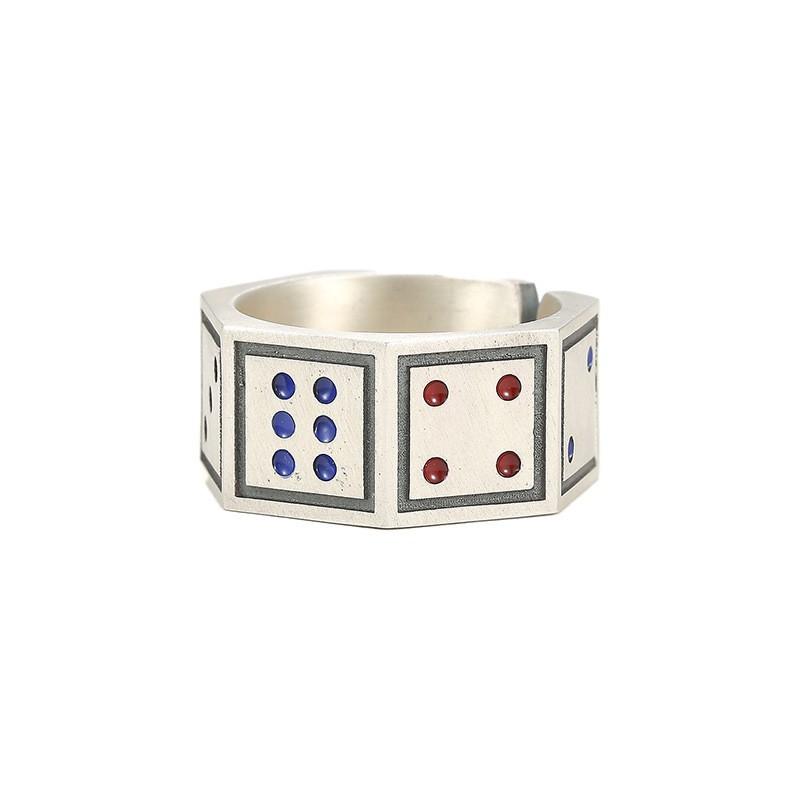 Adjustable Open Ring Men Women Dice Motif Geometric Vintage Style Copper Band Statement Finger Adjustable Open Band