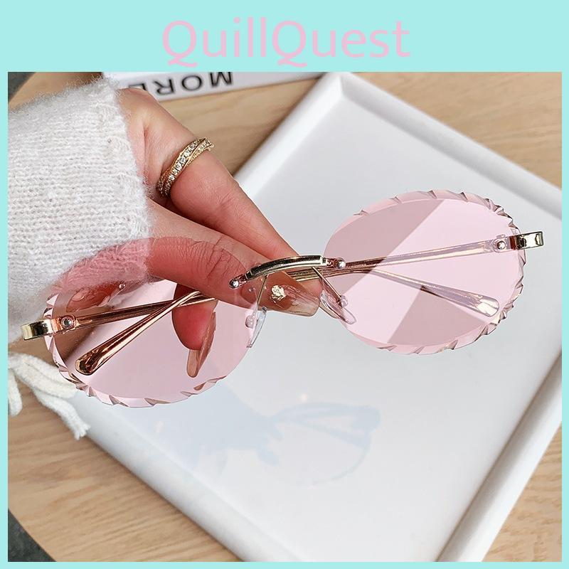 D House Elliptical Frameless Sunglasses With Pink Uv400 Protection For Travel And Fashion