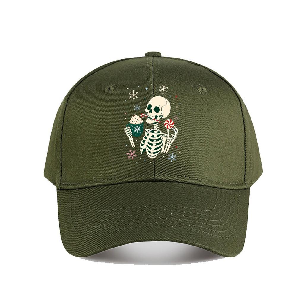 Festive Skeleton Winter Treat Graphi Baseball Cap Fashion Outdoor Sports Sunhat Unisex Snapback Cap Womens