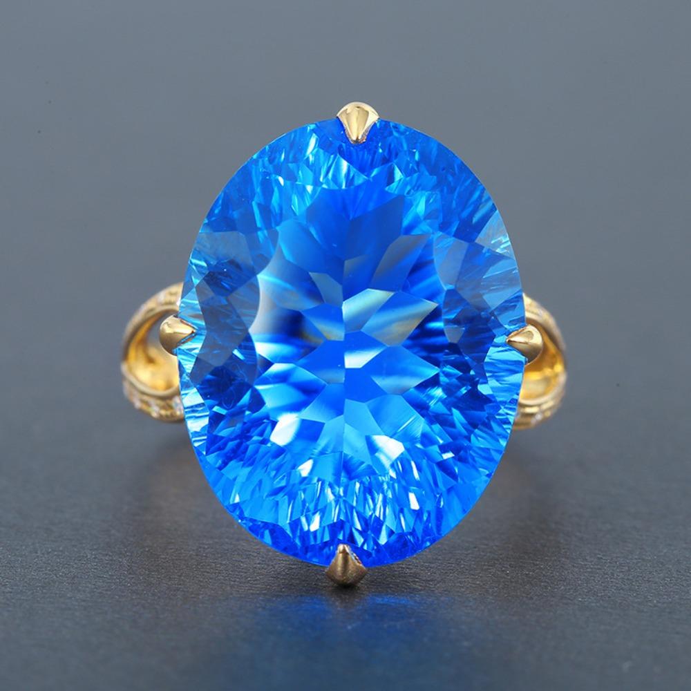 Natural Topaz Nest Cut Oval Open Ring Colorful Gemstone Pigeon Egg Statement Jewelry for Women Adjustable