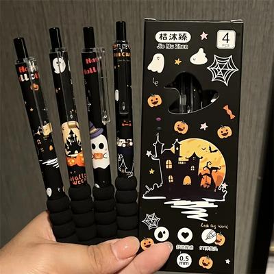 4 Stück Halloween-Themen-Gelschreiber, 0,5 mm Spitzendurchmesser, mit Geistern, Kürbissen und Hexenhüten - Perfekt für Klassenbelohnungen o