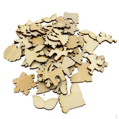 100x Wooden Discs Pieces of Wood Gift Tags Labels Ornament, Christmas Style