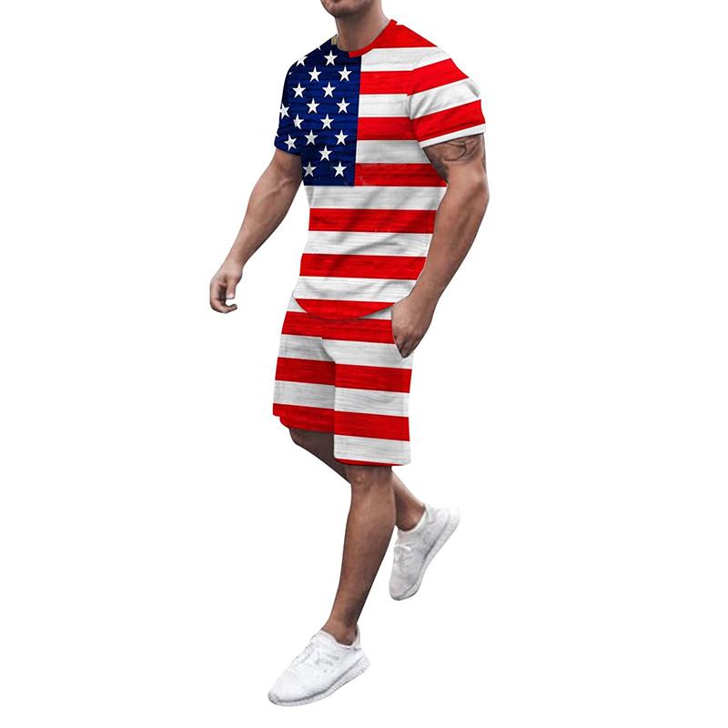 Pánské sady triček USA Americká vlajka 3D tisk Teplákové soupravy Trička Šortky 2 kusy Streetwear Pánské oversized obleky Sportovní oblečení