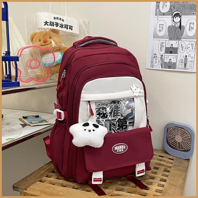 Backpack Solid Color Student Large Capacity Schoolbag Outdoor Leisure Travel Bag