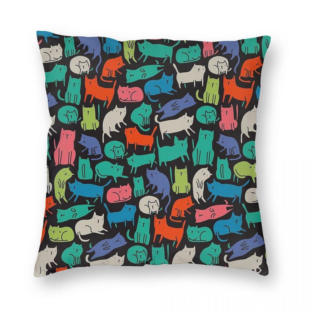 Cool Cats Cute Colorful Pet Pillowcase Polyester Linen Velvet Creative Zip Decorative Pillow Case Car Cushion Cover
