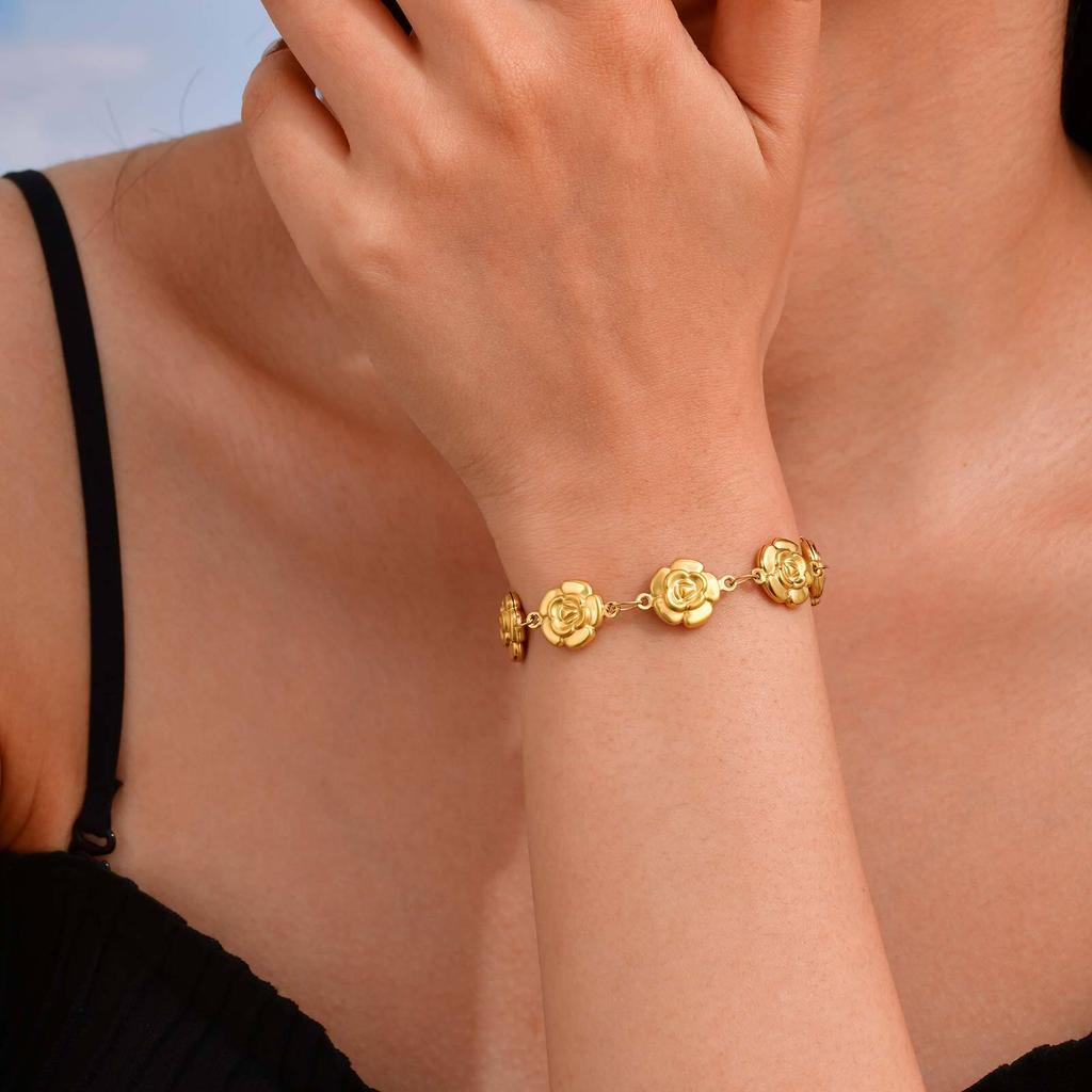 Chunky Stainless Steel Chain Bracelet for Women, Waterproof Lightweight Flower Butterfly Link , Statement Jewelry 2025