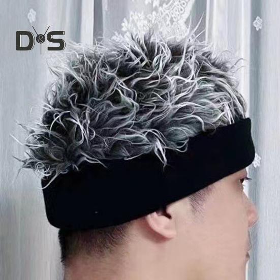 Novelty Fake Hair Visor Hat for Men Adjustable Spiked Wig Hat with Peaked Short Hair Street Hip Hop Hat for Festivals Parties