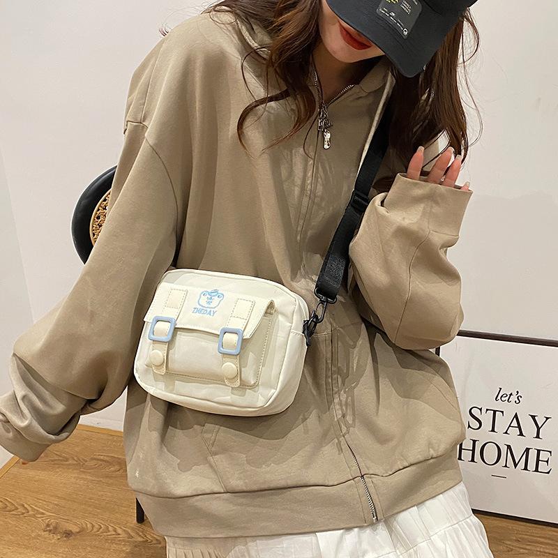 Sweet Contrasting Small Square Bag, New Women's Bag, Fresh Harajuku Messenger Bag, Nylon Cloth.