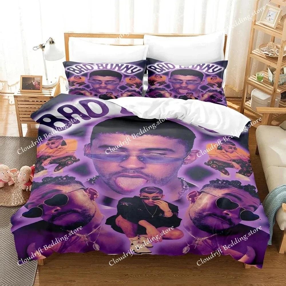Set Biancheria da Letto Popolare Bad Bunny Stampa 3D Un Verano Sin Ti Copripiumino Piumone Set Letto Regali Taglia USA Singolo Matrimoniale Queen King026