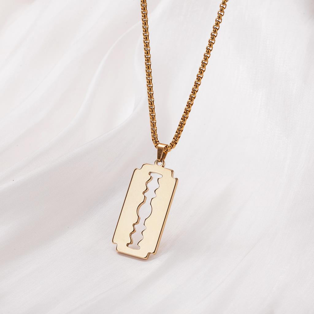 European and American Hip Hop Glossy Geometric Pendant Men's Long Versatile Chain Blade Necklace