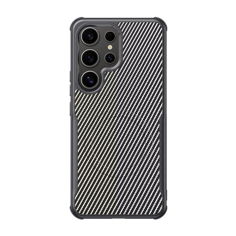 Carbon Fiber Texture Soft Magnetic Phone Case For Samsung S25 Ultra S24 Plus S23 TPU Hybrid Silicone Shockproof Slim Wireless Charge Cover