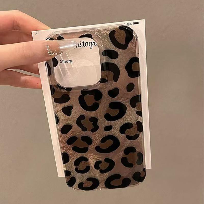 Retro Gradient Pink Texture Laser Phone Case For iPhone 17 16 Pro Max 15 14 13 12 11 XS 7 8 Plus 16E Stylish Leopard Print Cover