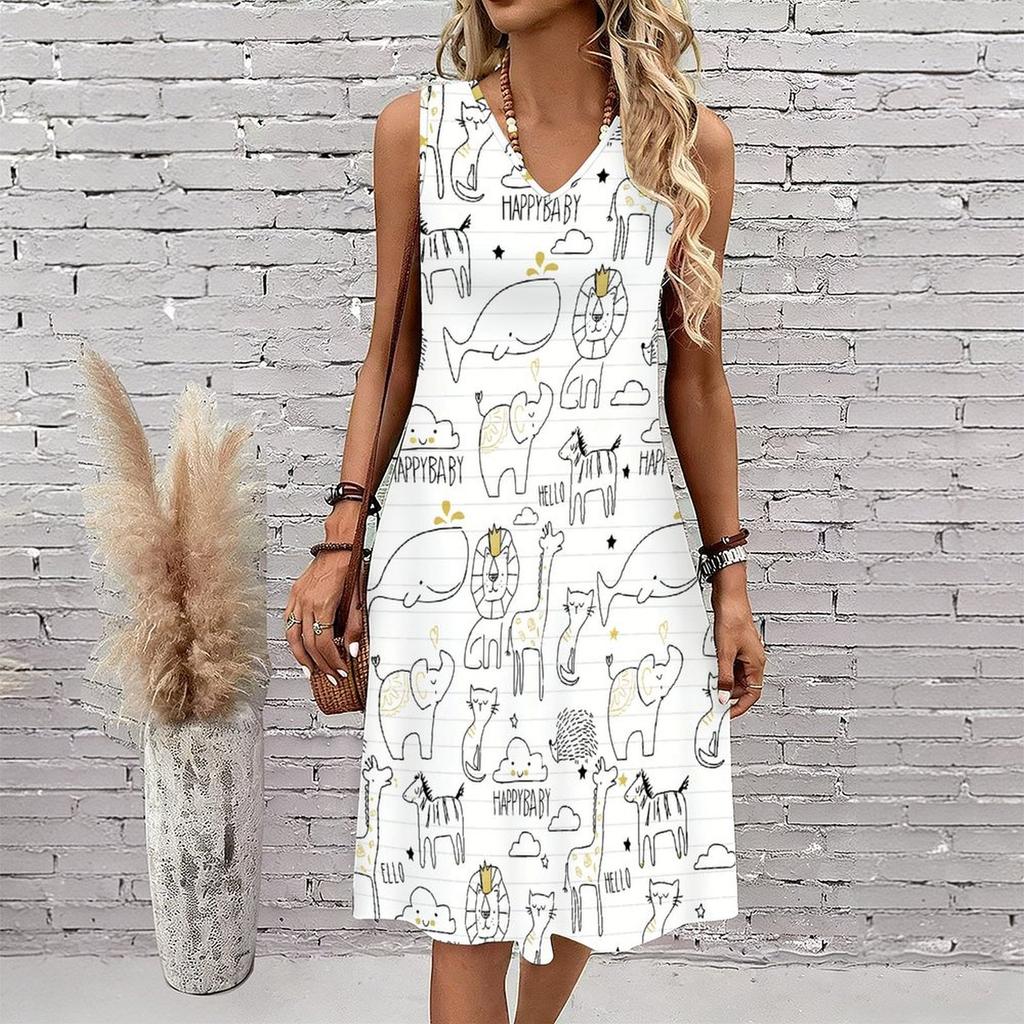 Plus Size V Neck Sleeveless Green Canyon Waterfall Print For Forest Exploration Tour
