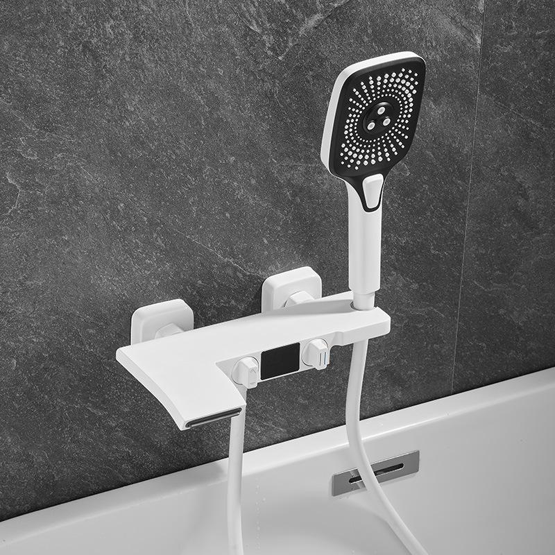 Intelligent Digital Display Bathroom Shower Set Brass Wall Mounted Waterfall Hot And Cold Mix Bathtub Faucet Gun Gray Shower Tap