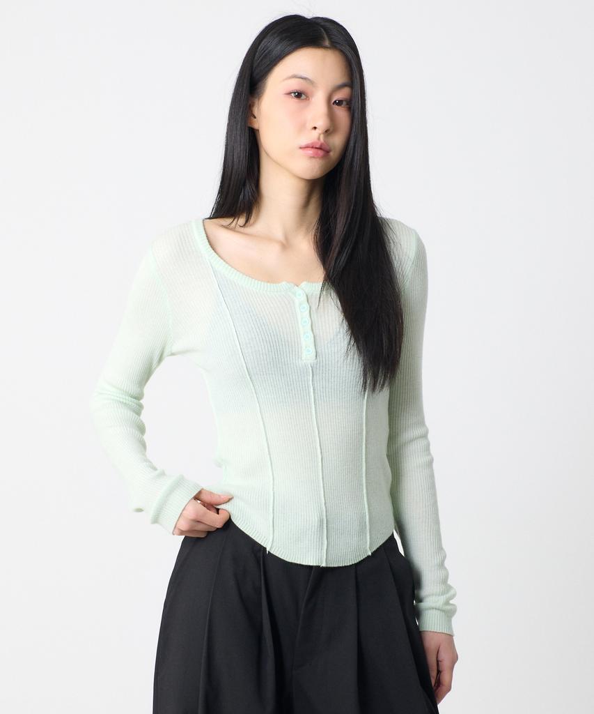UNKNOWN PLANET Basic Round Button Knit Top Mint