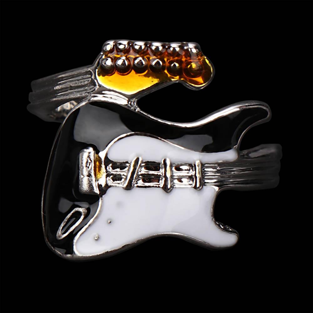 Fashion Personality Punk Style Black White Color Women Jewelry Oiled Zinc Zinc Alloy Ring Varnish Guitar