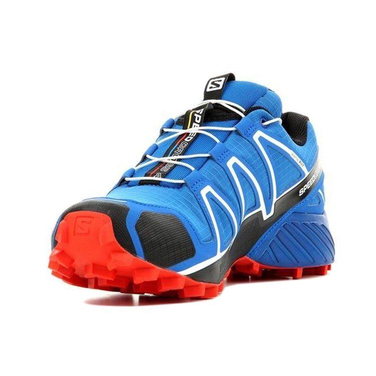 SALOMON Speedcross 4 Comfortable Slip-Resistant Durable Low-Top Hiking Shoes Men Hiking Shoes Blue Red 383132