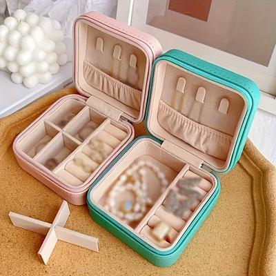 Boîte à bijoux portable en cuir PU, organiseur pour bagues, boucles d'oreilles, colliers, bracelets, pendentifs, étui de voyage