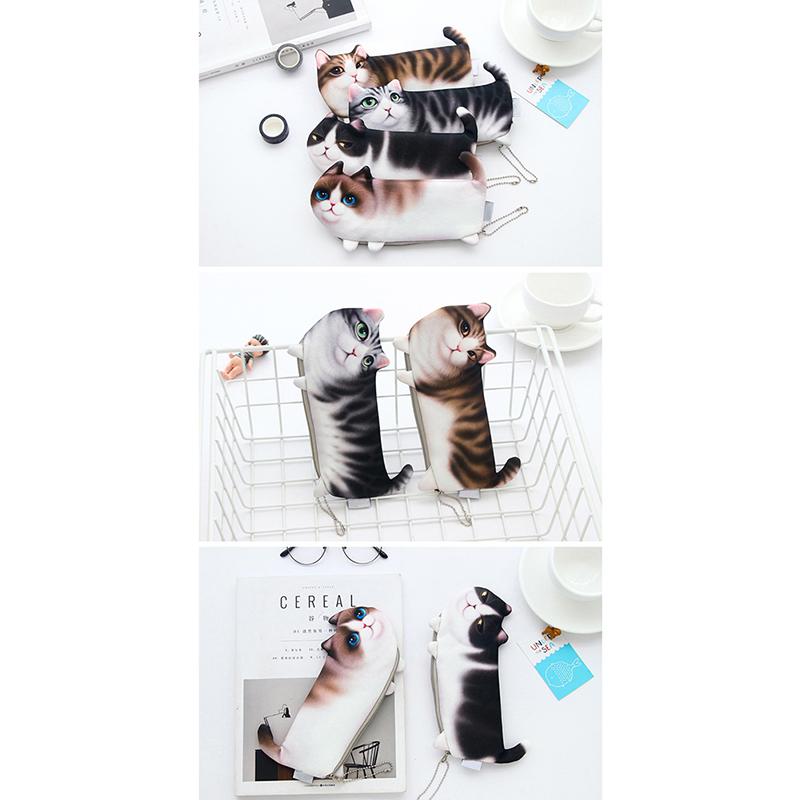 Students Printed Simulate Cat Pen Bag Makeup Container Change Purse Christmas Gift