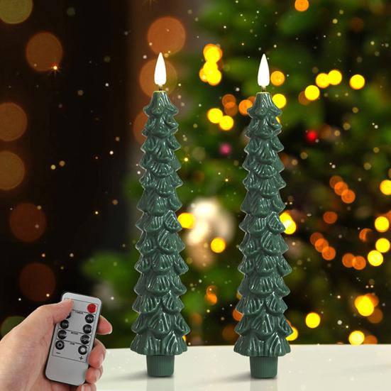 Pcs Christmas Tree Flameless Taper Candles Green LED Candlestick