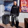 Pantalones vaqueros anchos para hombre con estampado de letras retro americano y lavado