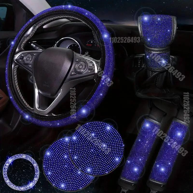 Full Drill Car Steering Wheel Cover Airbag Cover Cup Mat One Touch Start Button Automobile Safety Belt Accessories Shoulder Prot