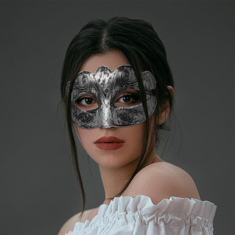 Halloween Horror Ball Party Mask Retro Jazz Flat Head Antique Half Face Bar Cosplay Decoration Props Men and Women Gold Silver