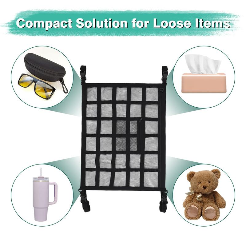 Car Ceiling Cargo Net Strong Load-Bearing Mesh Car Roof Storage Organizer Large Capacity Space Saving Car Ceiling Net Storage